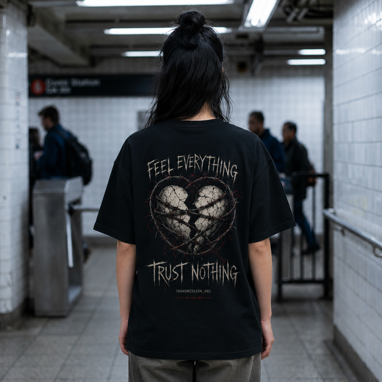 Woundwire Graphic T-Shirt — “Feel Everything, Trust Nothing” Heart & Barbed Wire Band Tee