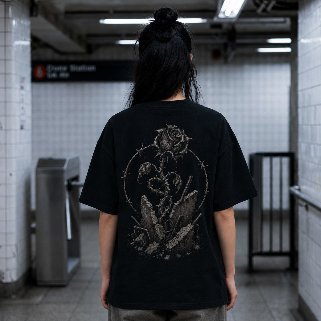 Woundwire Band Tee — Gothic Rose & Barbed Wire Graphic T-Shirt